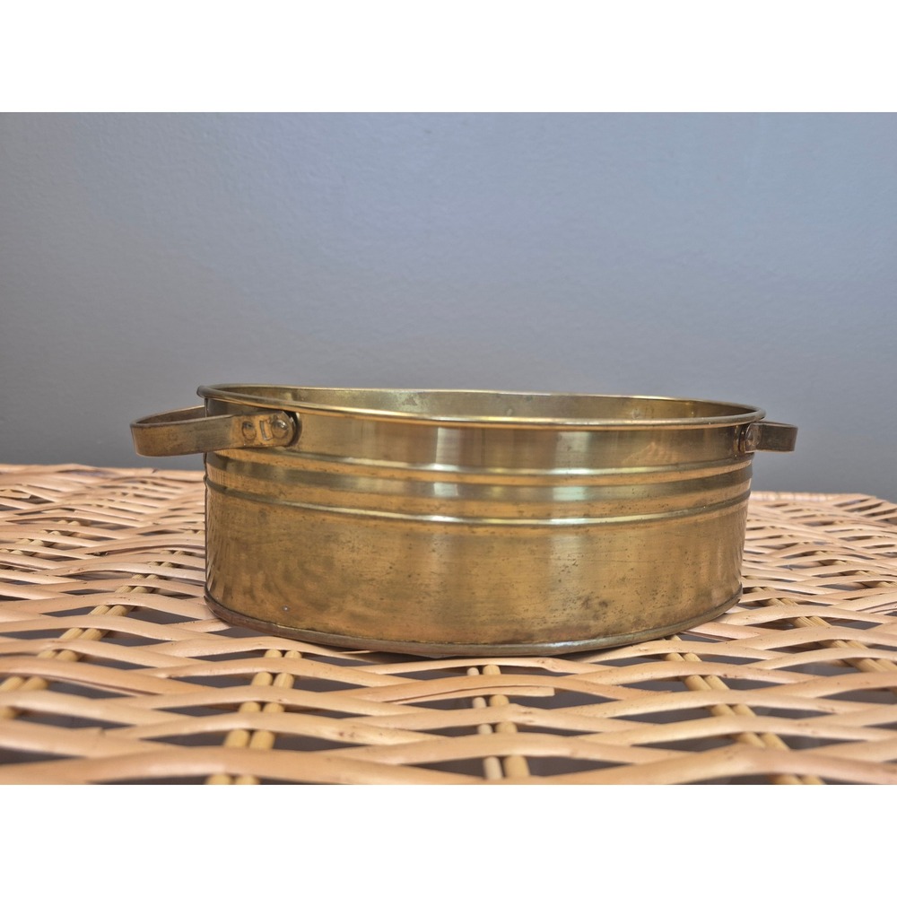 Vintage FTDA Brass Planter Made in Holland Oval Cachepot Dutch Ribbed Handles